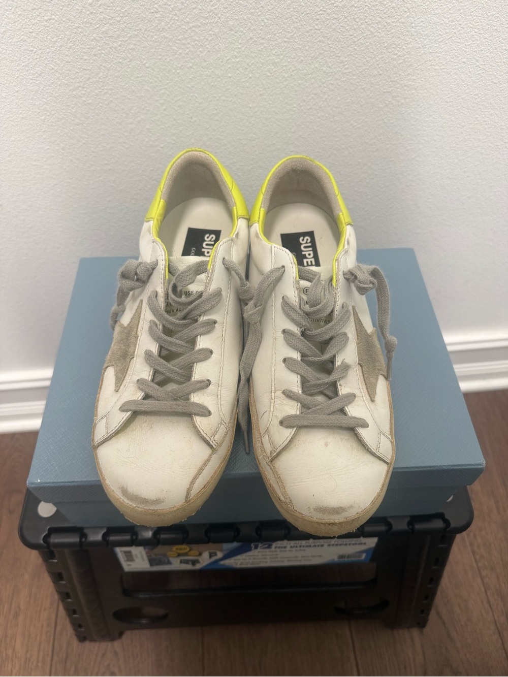 Superstar White Sneakers with Neon Yellow Accent